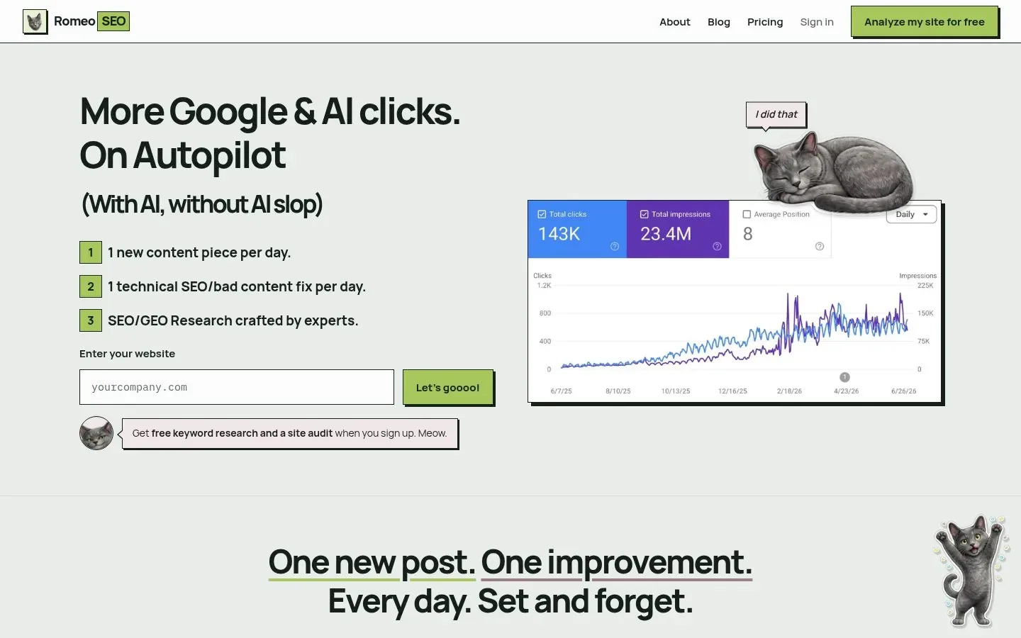 Screenshot of the homepage of RomeoSEO