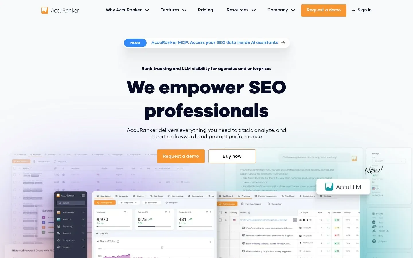 Screenshot of the homepage of AccuRanker