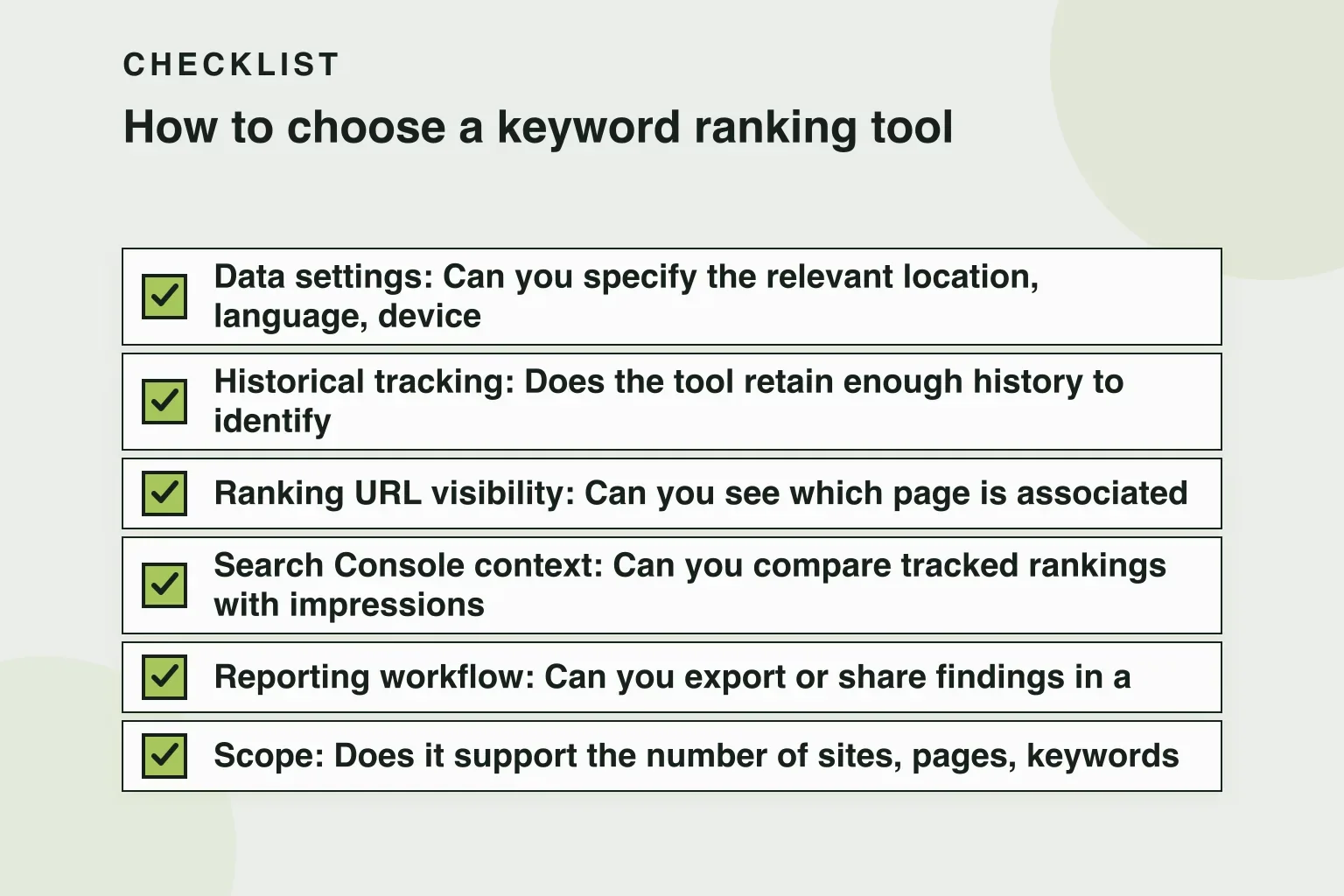 Checklist: How to choose a keyword ranking tool (6 items)