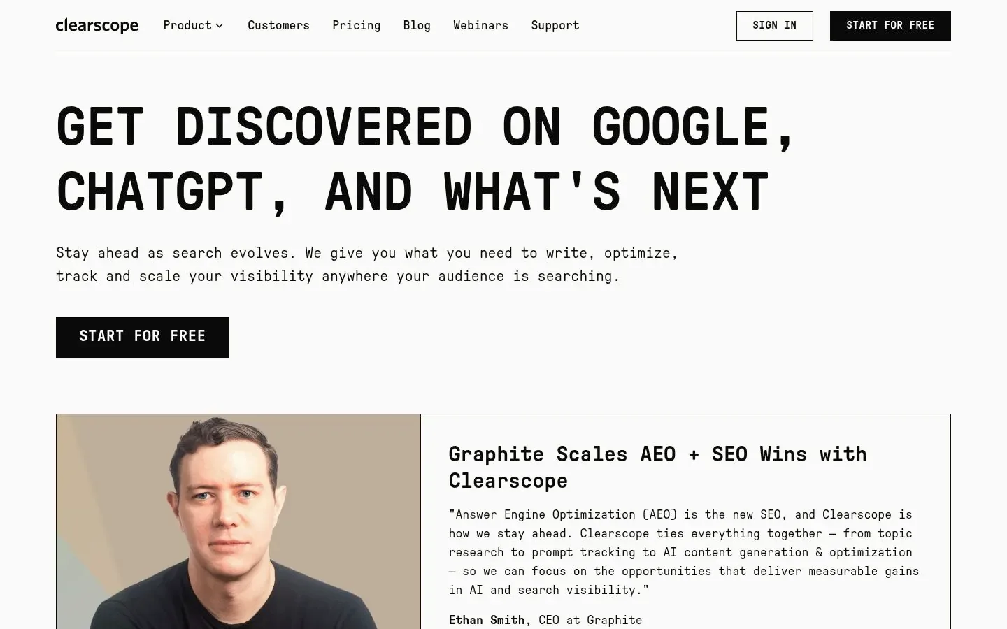 Screenshot of the homepage of Clearscope