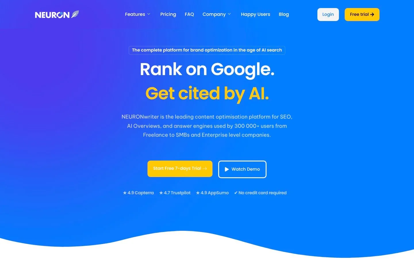 Screenshot of the homepage of NeuronWriter