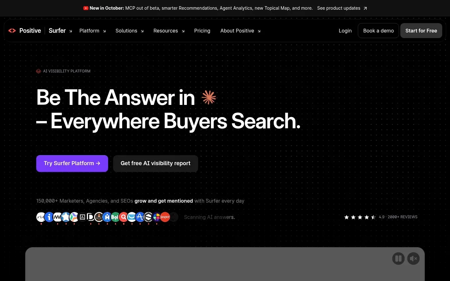 Screenshot of the homepage of Surfer